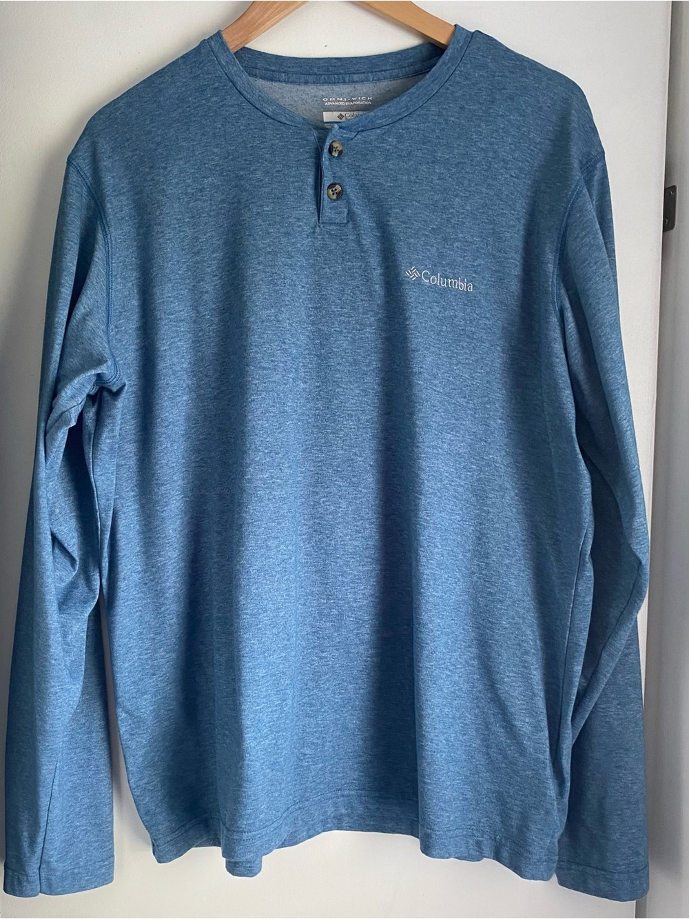 Columbia Omni-Wick Men's Long Sleeve Henley Moisture Wicking Blue Size L